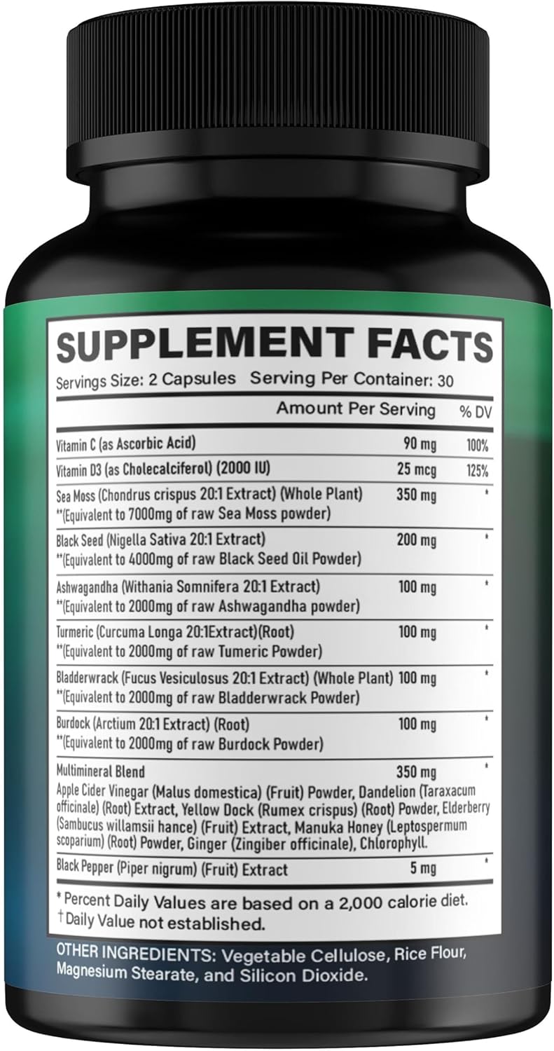 Sea Moss, Black Seed Oil, Ashwagandha, Turmeric, Ginger (16 in 1 Multivitamin)