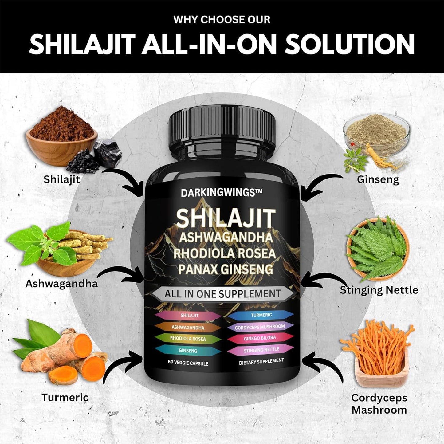 Shilajit Multivitamin (Turmeric, Ashwagandha, Ginger, Cordyceps Mushrooms)60 cap