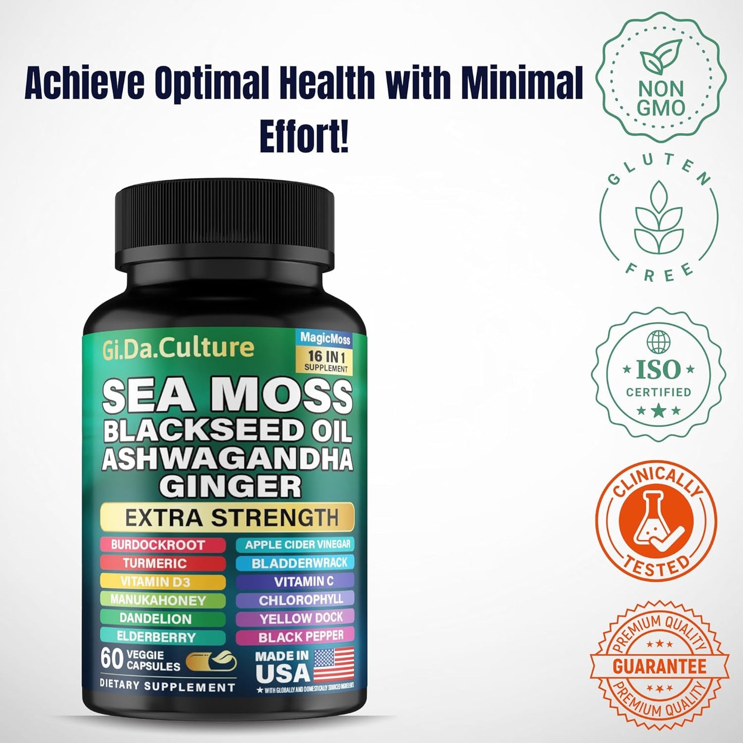 Sea Moss, Black Seed Oil, Ashwagandha, Turmeric, Ginger (16 in 1 Multivitamin)