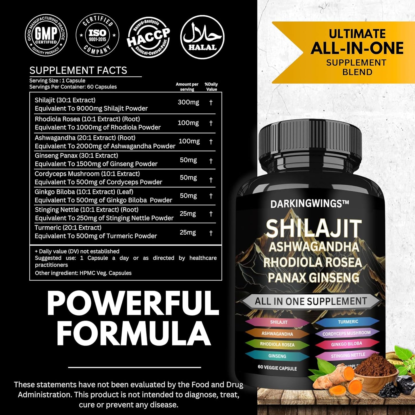 Shilajit Multivitamin (Turmeric, Ashwagandha, Ginger, Cordyceps Mushrooms)60 cap
